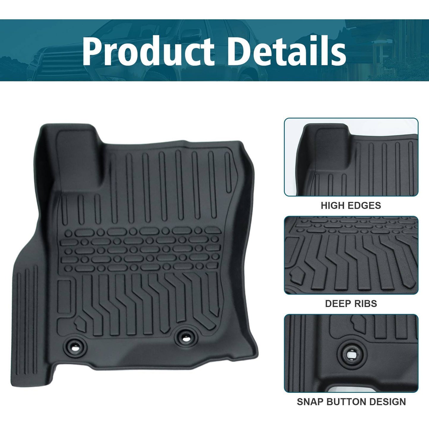 TPE Rubber Car Floor Mats All-Weather Black For 14-22 Lexus GX460 & 14-23 4Runner