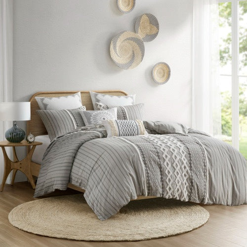 King Cal King Cotton Printed Duvet Cover Set With Chenille