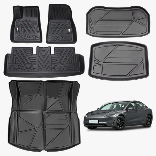 All-Weather TPE Floor Mats For Tesla Model Y 2021-2022 Model 3 2023-2025 - Waterproof, Anti-Slip, Full Coverage