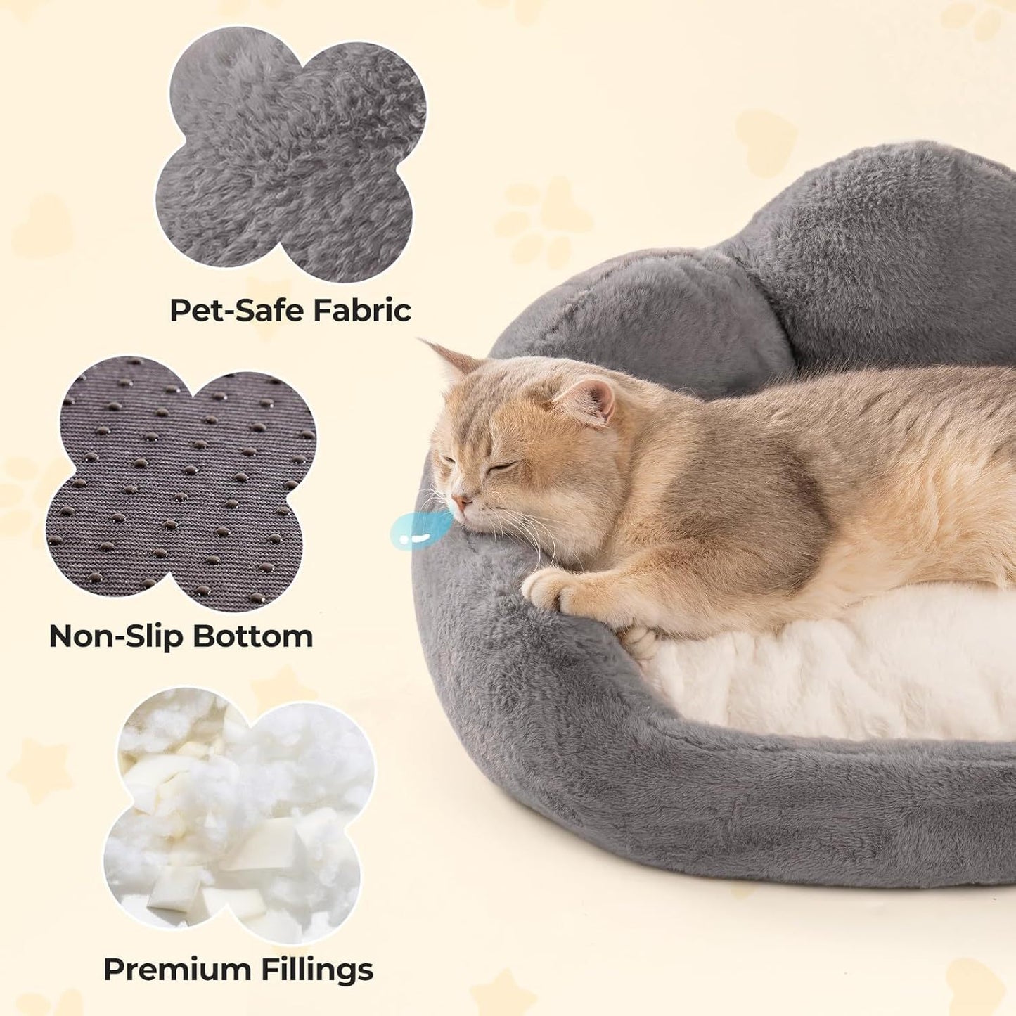MEWOOFUN Cat Bed And Small Dog Bed, Fluffy Dog Bed Washable Cat Couch Bed, Cute Cat Bed For Indoor Cats, Flower Cat Sofa Bed With Non Slip Bottom, Pet Bed For Puppy And Kitten Grey, 23