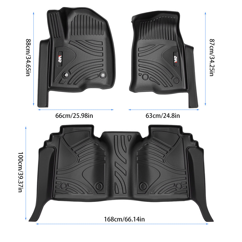 All Weather Floor Mats For Chevy Silverado GMC Sierra 1500 2019-2025, 2020-2025 SLV SRA 2500 3500 HD Crew Cab, With Rear Under-Seat Storage