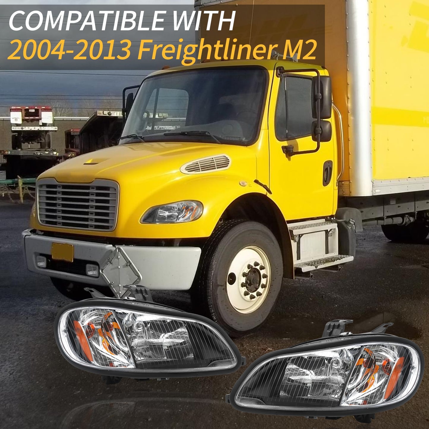 Headlight Assembly Compatible With 2004-2013 Freightliner M2, Headlamps Head Lights Lamp Assembly Left And Right Black
