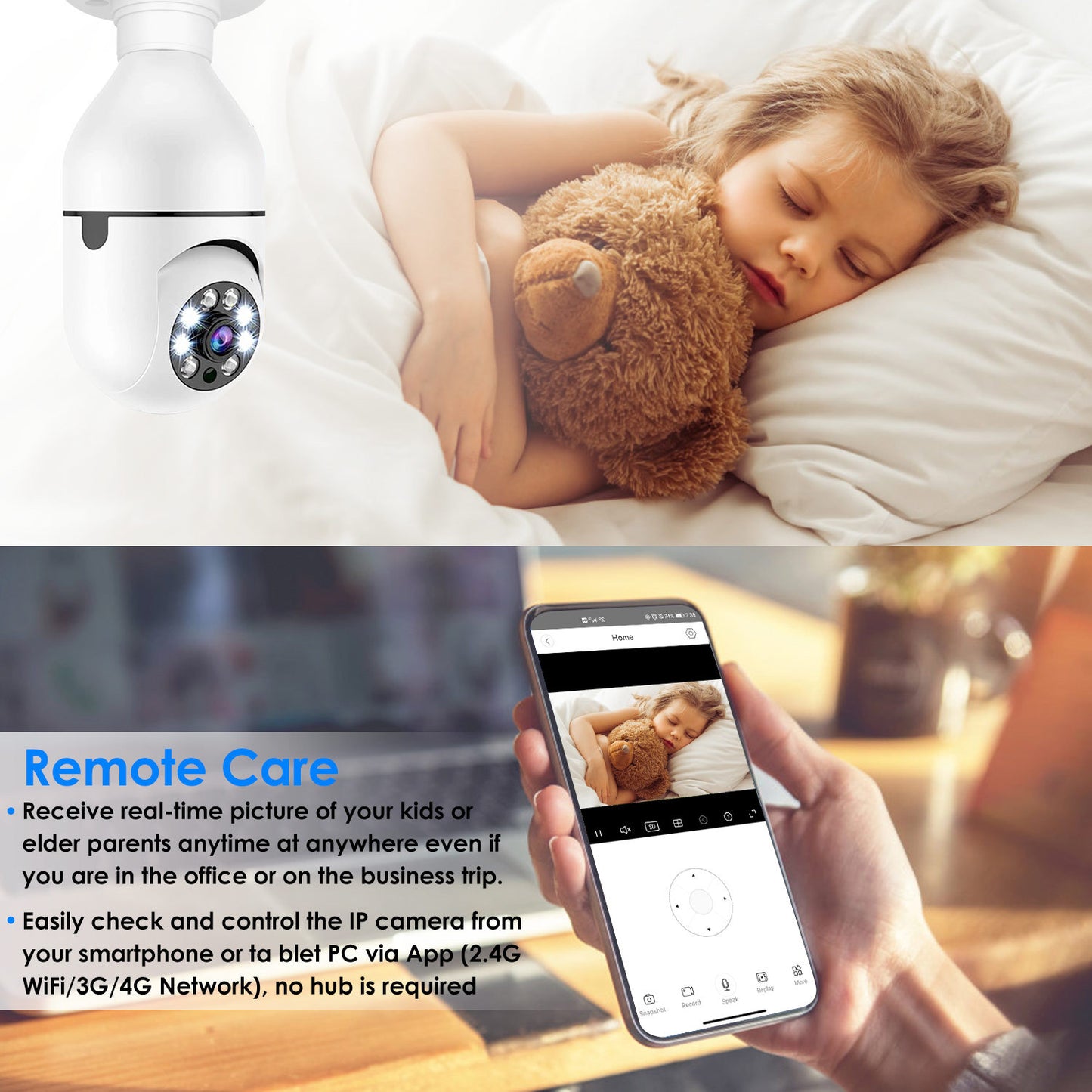 1Pc E27 WiFi Bulb Camera 1080P FHD WiFi IP Pan Tilt Security Surveillance Camera With Two-Way Audio Night Vision Motion Detection Function APP Control