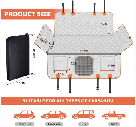 Dog Backseat Extender, Car Seat Cover With A Hard Bottom That Can Withstand 400 Pounds, Sturdy Waterproof Dog Hammock
