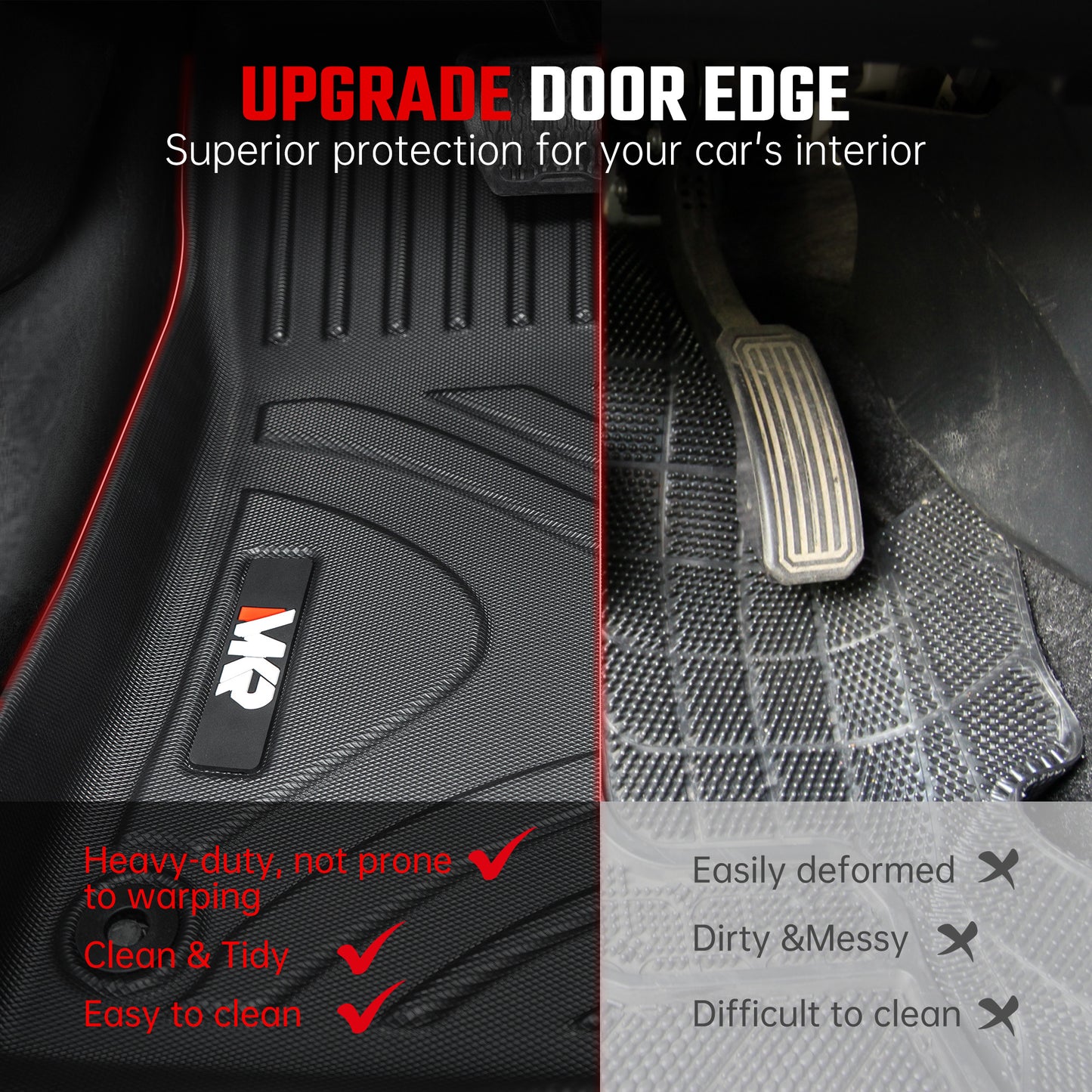 Car Floor Mats For J EEP Wrangler JL 2018 4 Doors Model, Waterproof And Stain-resistant TPE,Black 3 PCS. - Not Fit For Jeep Wrangler JK Or 4XE