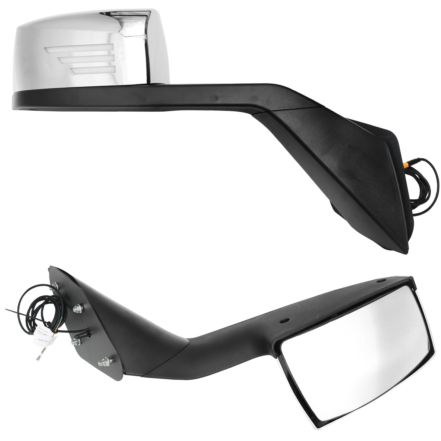 Chrome Hood Mirrors with Turn Signal Light, Compatible with Volvo VNL 2000–2015 — Left & Right Pair