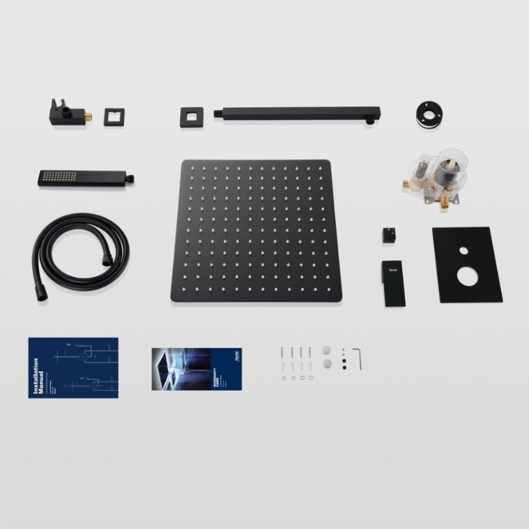 Male NPT Matte Black Shower System, Shower Faucet Set For Bathroom Shower Fixtures With 12 Inch Rain Shower Head And Handheld