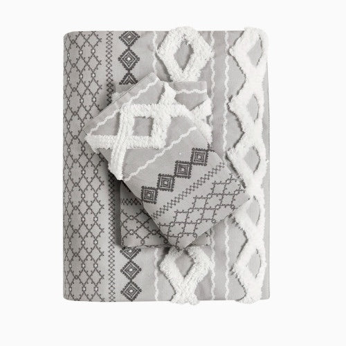 King Cal King Cotton Printed Duvet Cover Set With Chenille