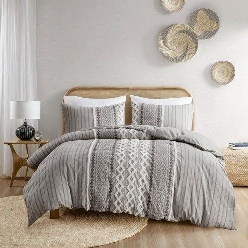King Cal King Cotton Printed Duvet Cover Set With Chenille