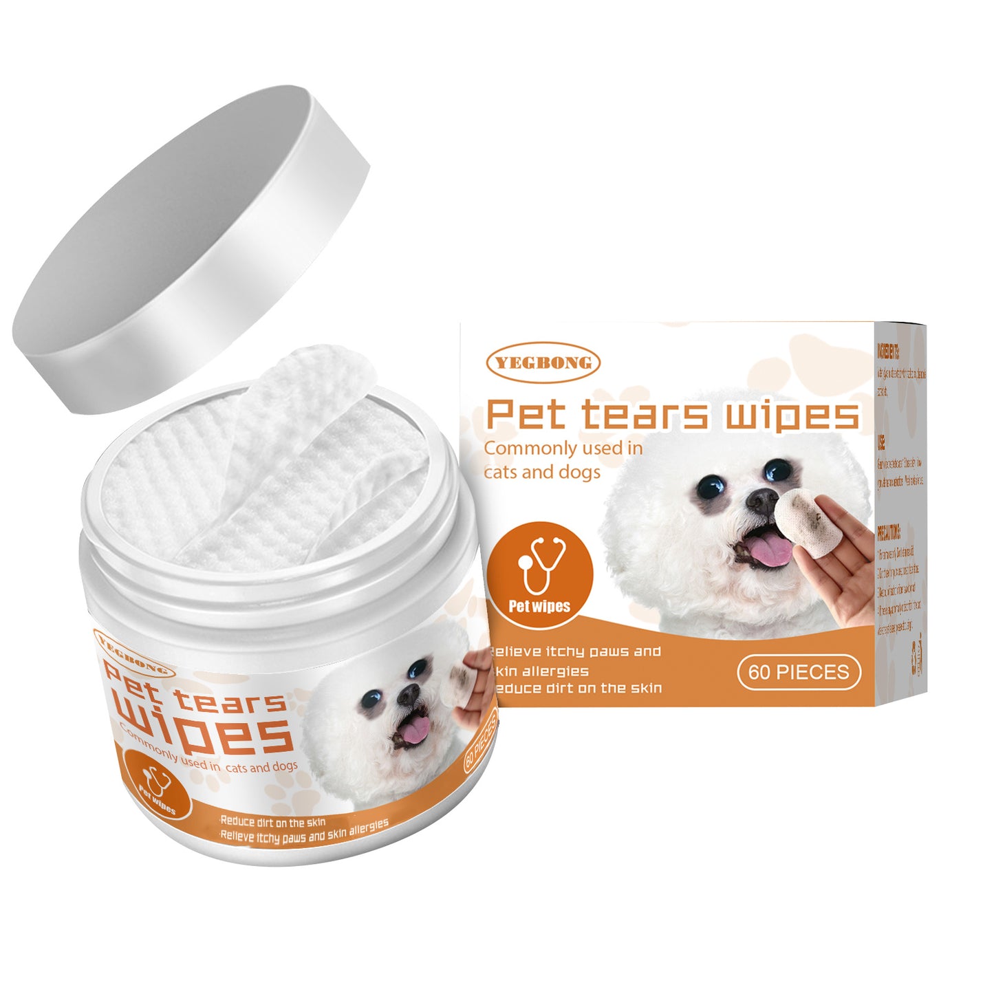 Yegbong Pet Wet Wipes Cleaning Dogs etAnd Cats Tear Stain Removal Eye Cleaning Eye Wipes Eye Dirt Removal Cotton Pads