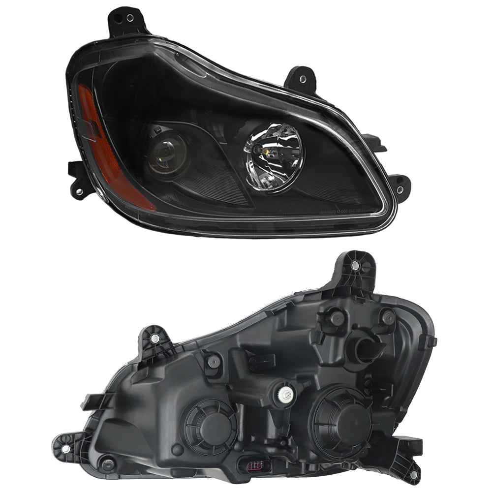 Black Passenger Headlight Assembly for Kenworth T680 2013-2021 (Includes Bulbs