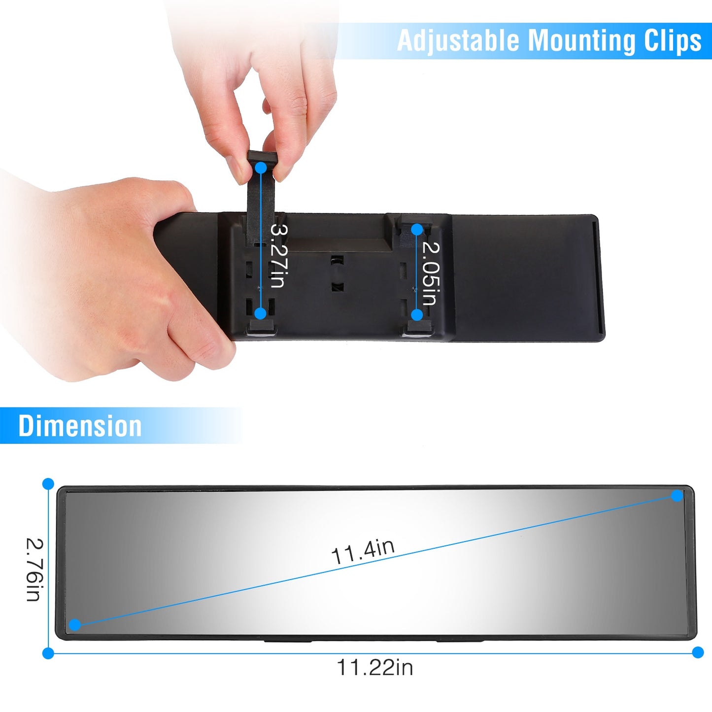 Car Rearview Mirror 11.4in Interior Clip-on Curve Convex Panoramic Anti-glare Rear View Mirrors With Wide Viewing Range For Cars SUVs Trucks Vehicles