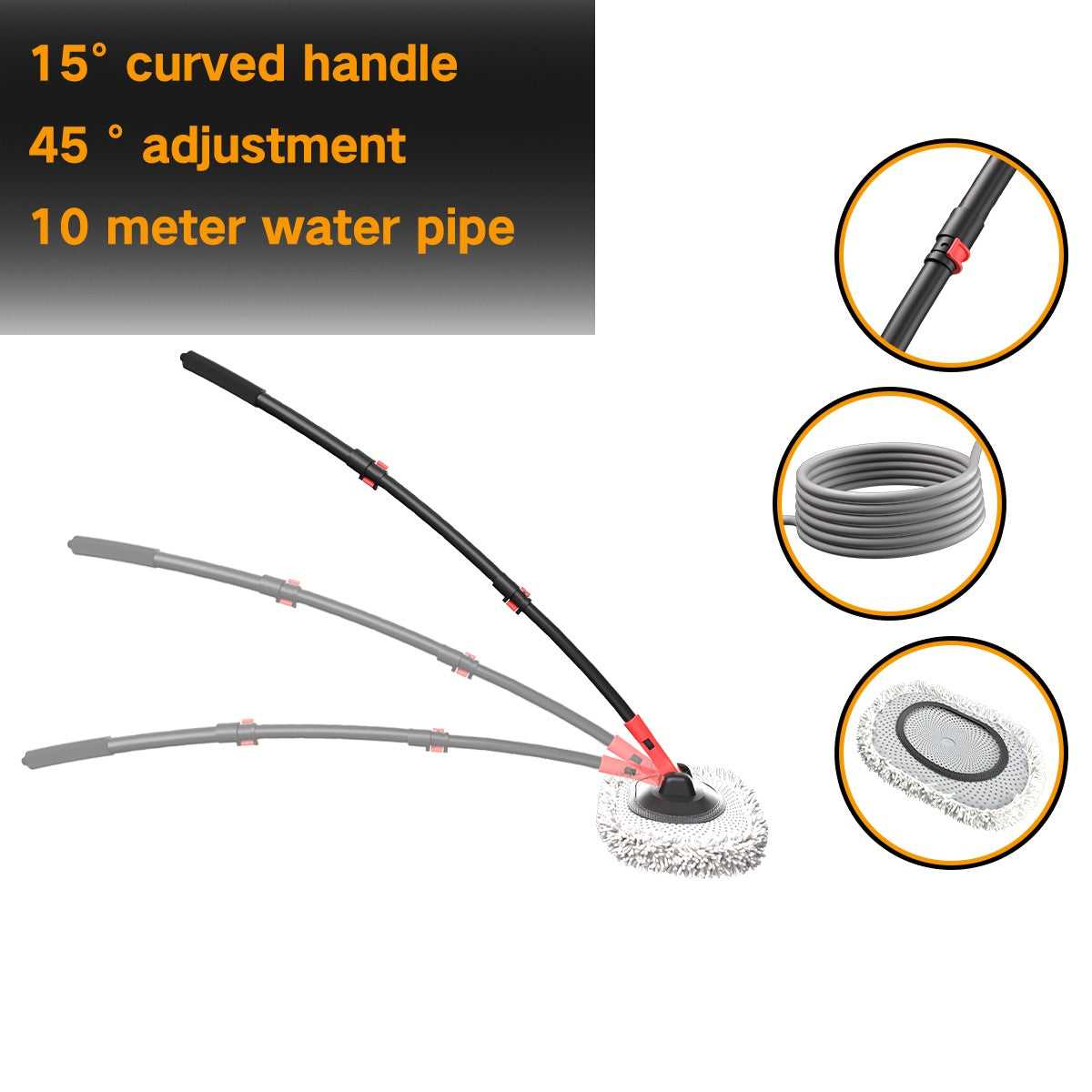 Portable 41-inch Automatic Water Car Wash Mop For Home And Outdoor Use, Featuring A Soft Brush Head To Prevent Scratches, Includes A 10-meter Hose That Connects To A Water Faucet, Suitable For Cleanin