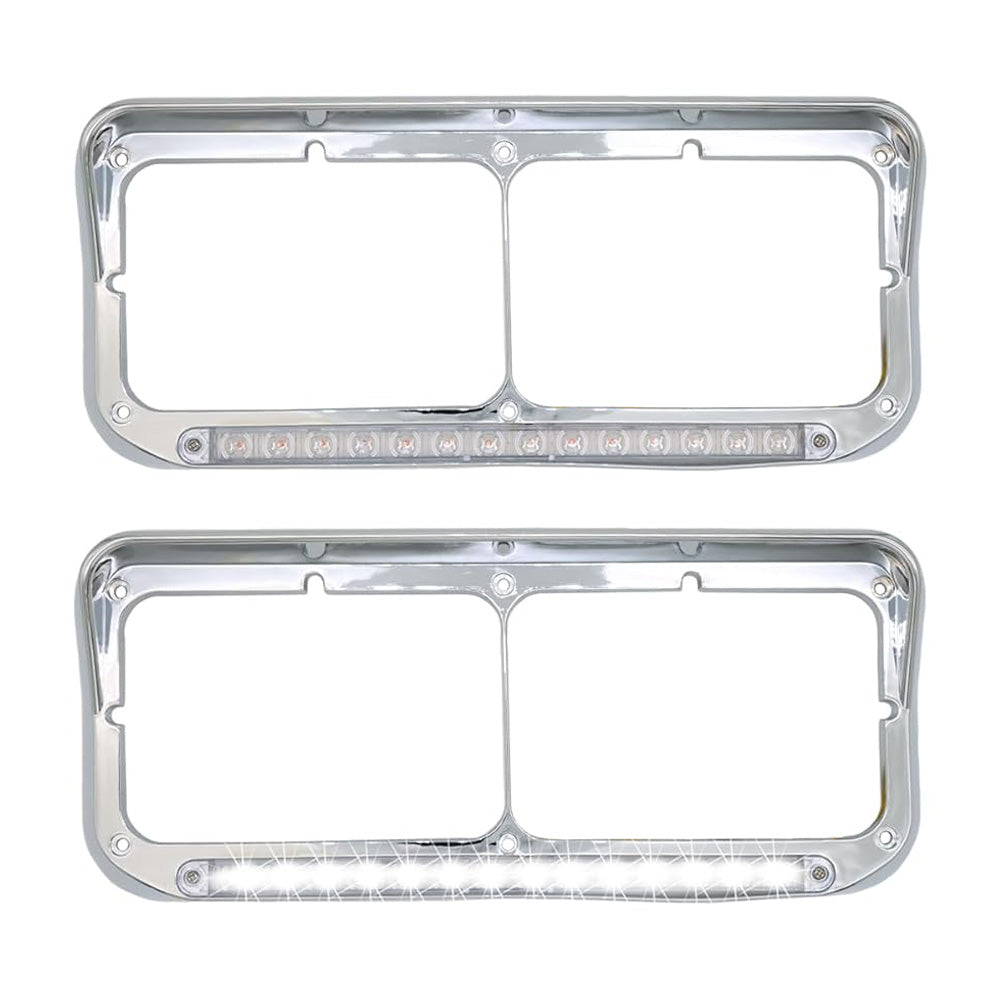For Kenworth T400 T600 T800 W900B W900L Clear Headlight Bezel White LED Light