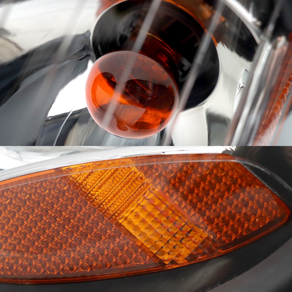 Headlights Assembly Fit For 2004-2017 Freightliner Columbia, Black Housing And Amber Reflector Headlamps, Left And Right Pair Set, Including Halogen Bulbs