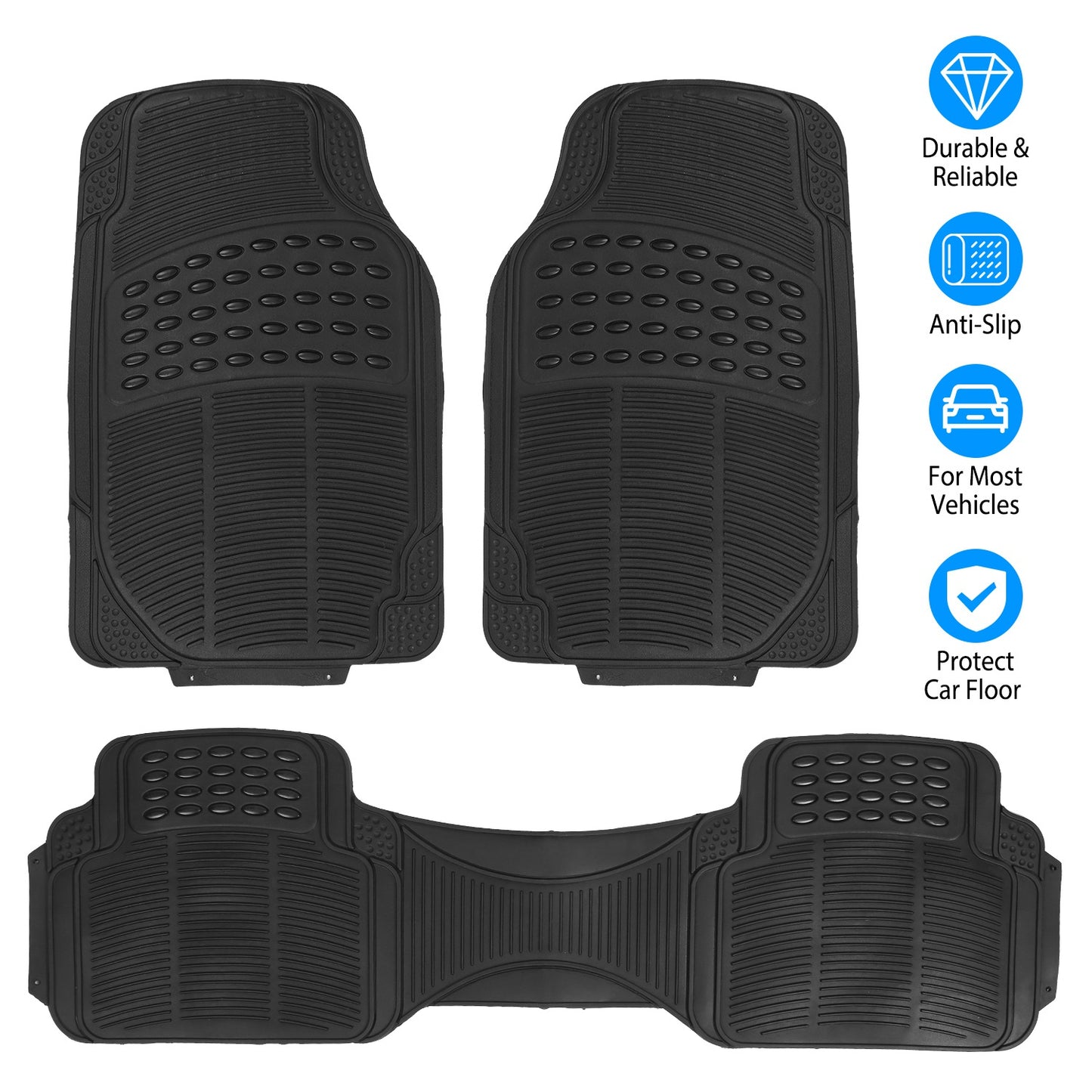 Piece Universal Car Floor Mats Set (Front + Rear) | Trim-to-Fit | Heavy Duty All-Weather PVC/Rubber