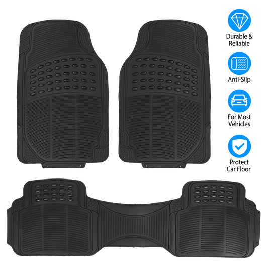Piece Universal Car Floor Mats Set (Front + Rear) | Trim-to-Fit | Heavy Duty All-Weather PVC/Rubber