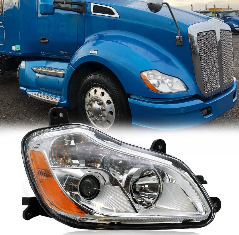 Front Headlight Assembly for Kenworth T680 (2013–2021), Halogen, With Bulb