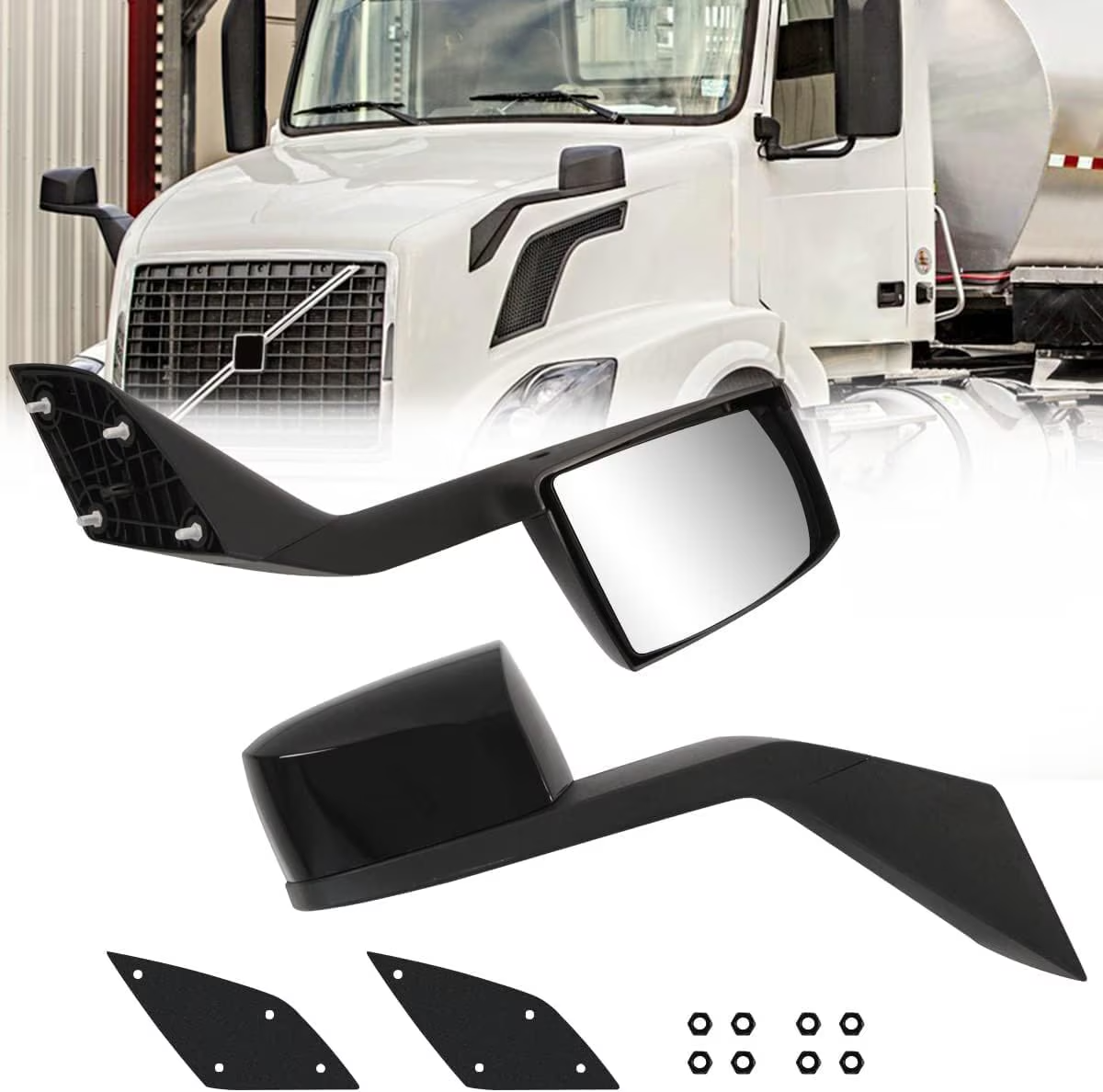 Black Hood Mirror Assembly Kit Replacement With Mounting Kit