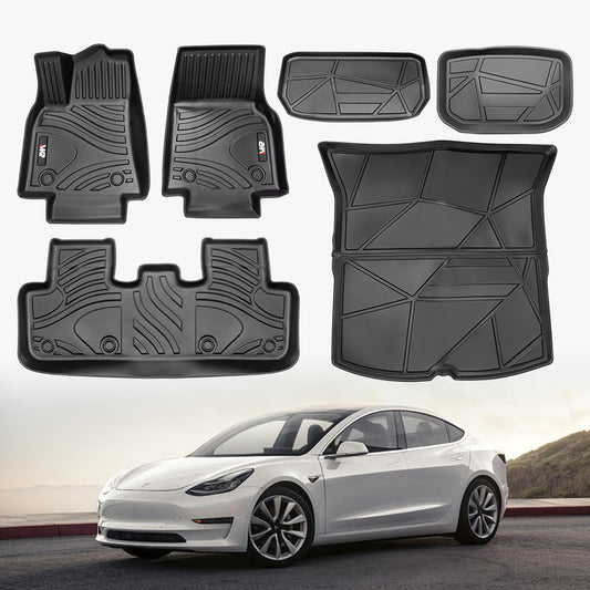 MKR TPE All-Weather Floor Mats for Tesla Model Y 2021–2022 – Waterproof, Anti-Slip, Full-Coverage 6-Piece Set