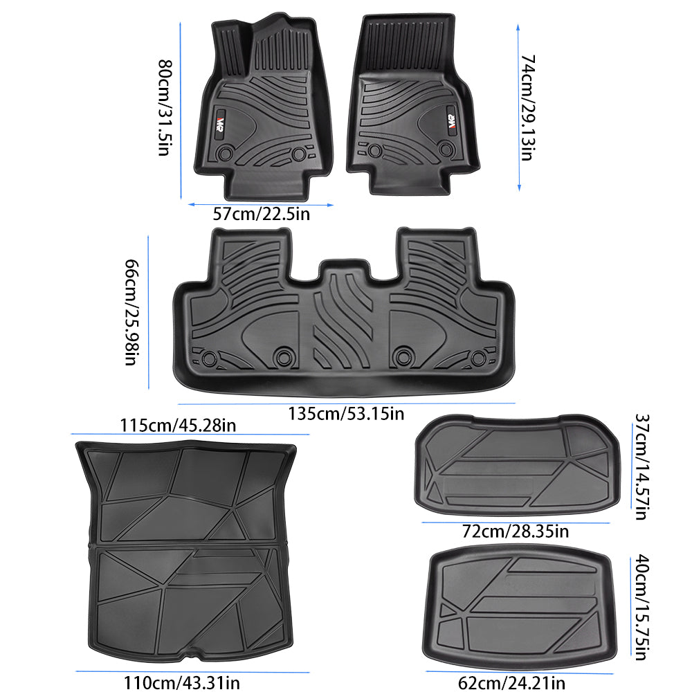 MKR TPE All-Weather Floor Mats for Tesla Model Y 2021–2022 – Waterproof, Anti-Slip, Full-Coverage 6-Piece Set