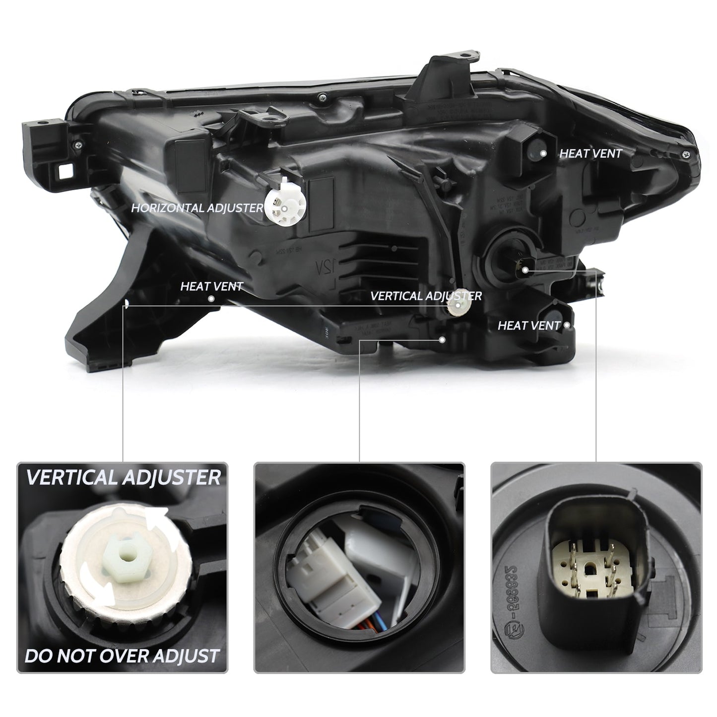 LED Headlight Assembly Replacement for 2020–2023 Toyota Models, Black Housing, Clear Lens, Bulbs Included – Sold as Pair