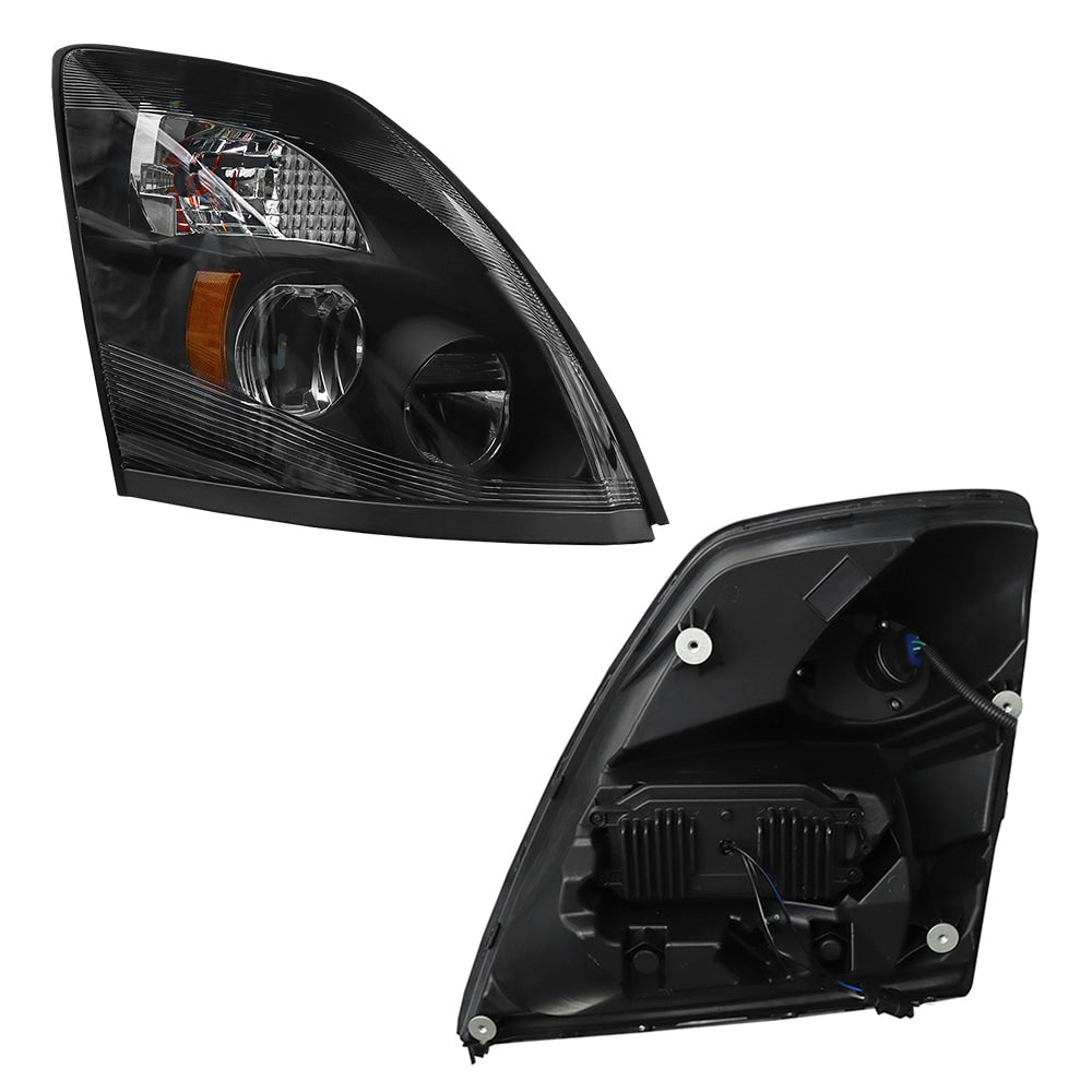 LED Headlight Assembly Fit for Volvo VNL 2004–2014, Black Housing, High/Low Beam, Driver & Passenger Side