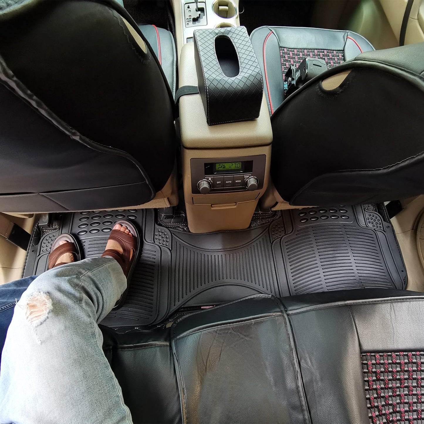 Piece Universal Car Floor Mats Set (Front + Rear) | Trim-to-Fit | Heavy Duty All-Weather PVC/Rubber