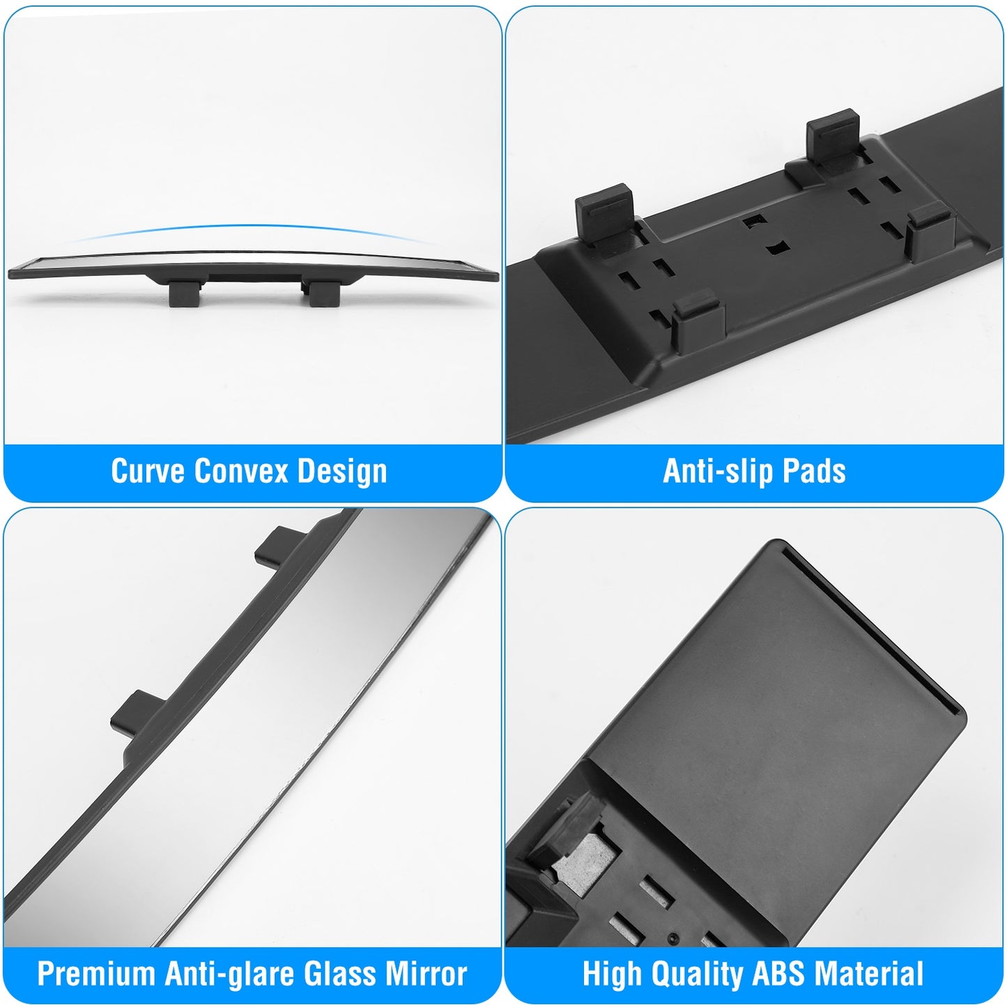 Car Rearview Mirror 11.4in Interior Clip-on Curve Convex Panoramic Anti-glare Rear View Mirrors With Wide Viewing Range For Cars SUVs Trucks Vehicles