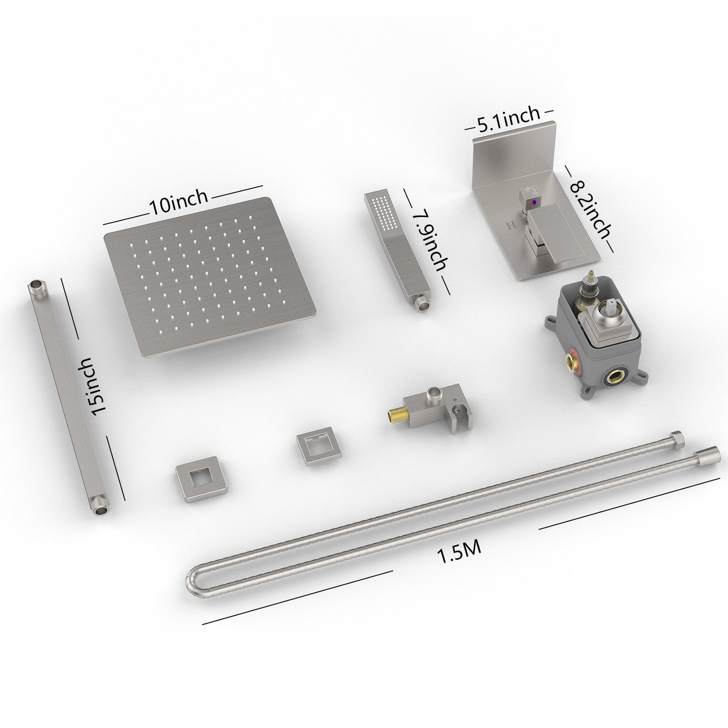 Rainfall Shower System With Storage Rack 10 Inch Shower Faucet Set Brushed Nickel With High Pressure With Square Shower Head Luxury Shower Set Wall Mount