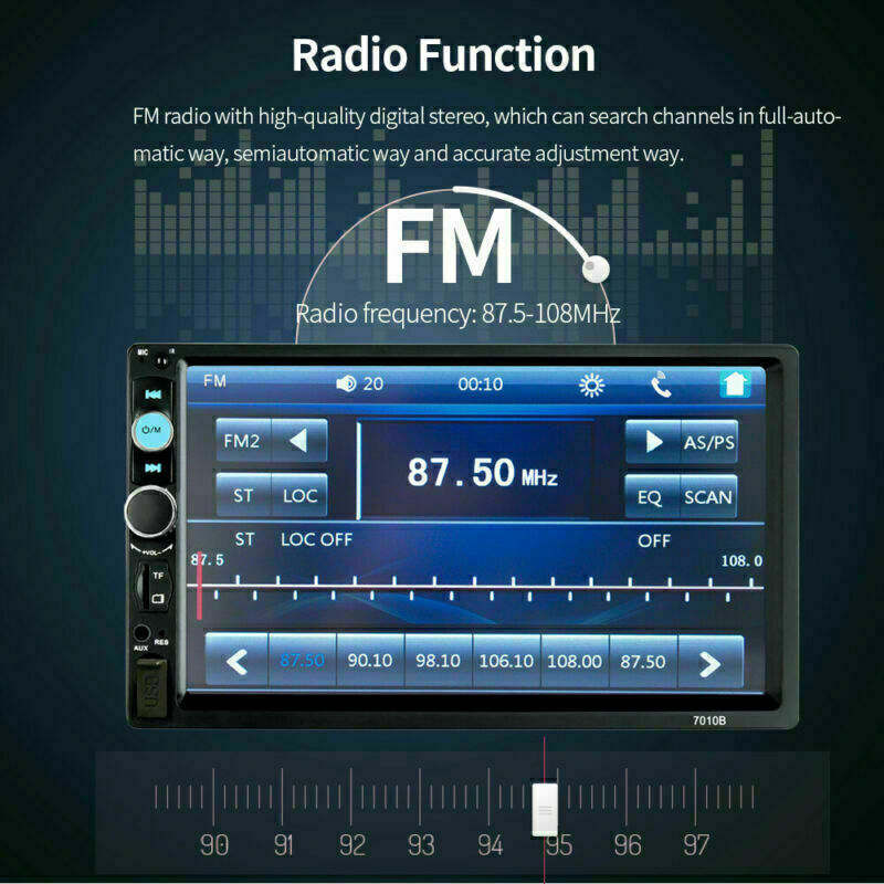 AUX Car MP5 Player 2DIN Bluetooth Touch Screen Stereo Radio with USB / AUX / Mirror Link – 7 Inch Display