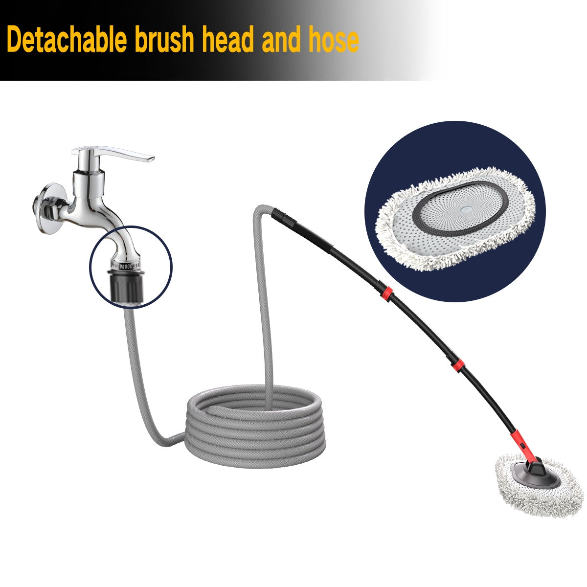 Portable 41-inch Automatic Water Car Wash Mop For Home And Outdoor Use, Featuring A Soft Brush Head To Prevent Scratches, Includes A 10-meter Hose That Connects To A Water Faucet, Suitable For Cleanin