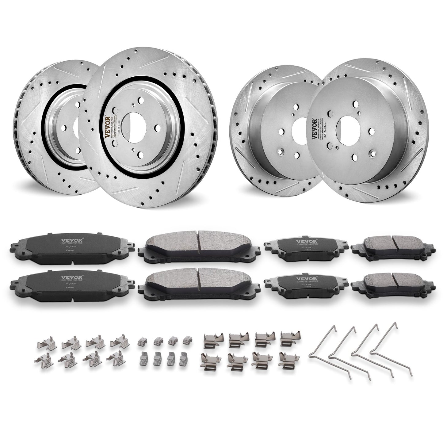 Front And Rear Brake Kit Compatible With Toyota Sienna, Highlander, Lexus RX350, RX450h, Drilled And Slotted Brake Rotors Ceramic Brake Pads Replacement, 12.9" Front Rotors 12.2" Rear Rotors
