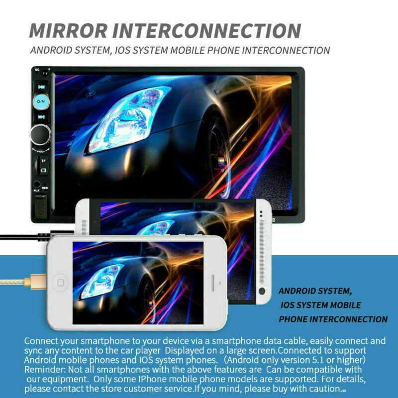 AUX Car MP5 Player 2DIN Bluetooth Touch Screen Stereo Radio with USB / AUX / Mirror Link – 7 Inch Display