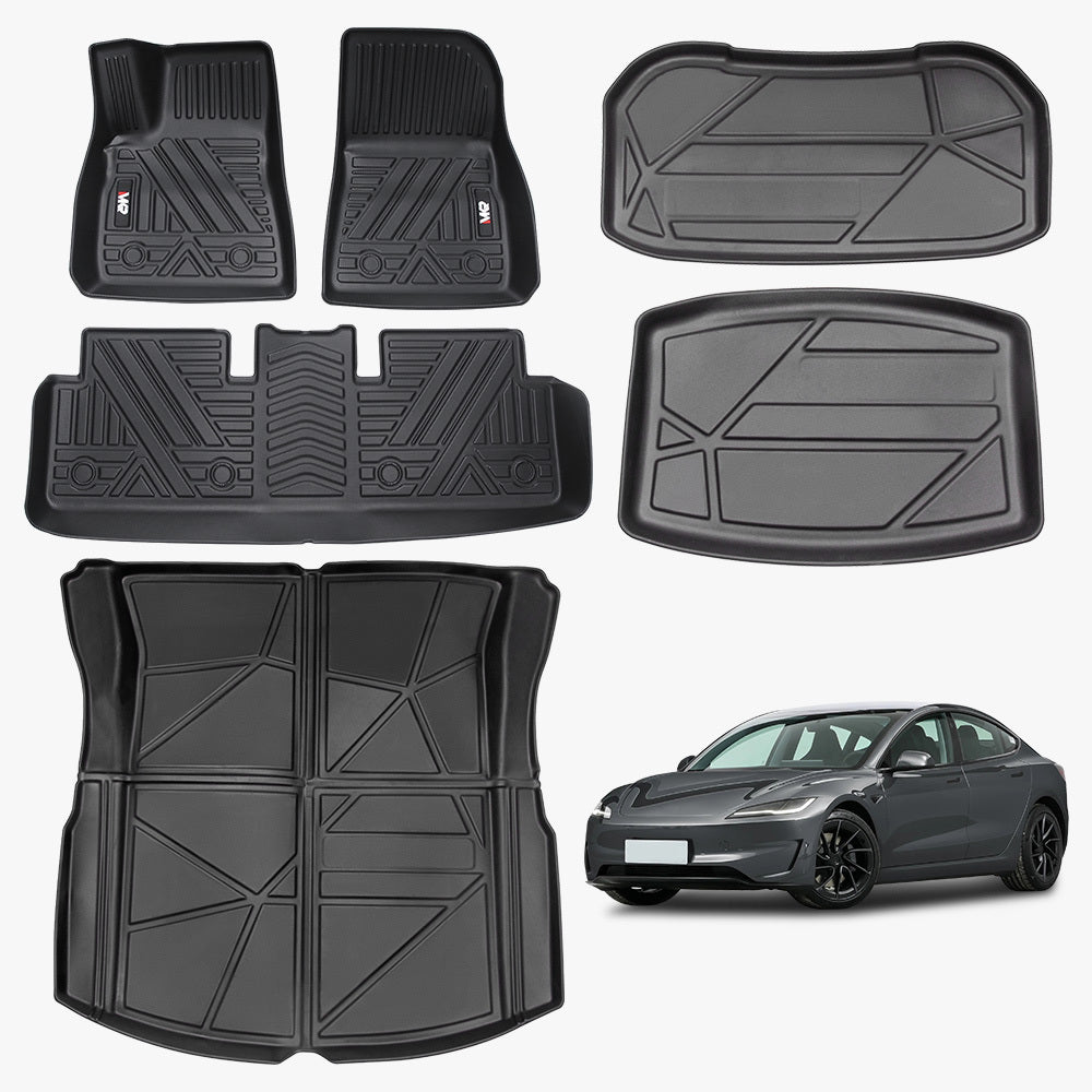 All-Weather TPE Floor Mats For Tesla Model Y 2021-2022 Model 3 2023-2025 - Waterproof, Anti-Slip, Full Coverage