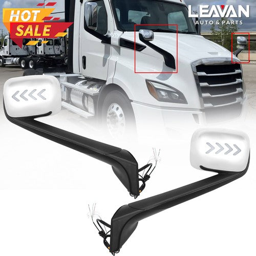 For Freightliner Cascadia 2018–2024 | Pair Chrome Heated Hood Mirror with LED Turn Signal