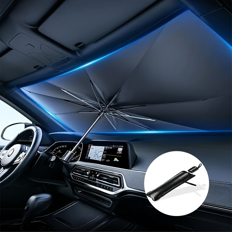 UPF50-Sunshade-UPF50- Compact Roll-Up Sunshade For Front Window - Heat Insulation And UV Protection, Easy-to-Use Auto Interior Accessory, Fits Most Vehicles, Sun Protection Curtain, Sleek Black Umb