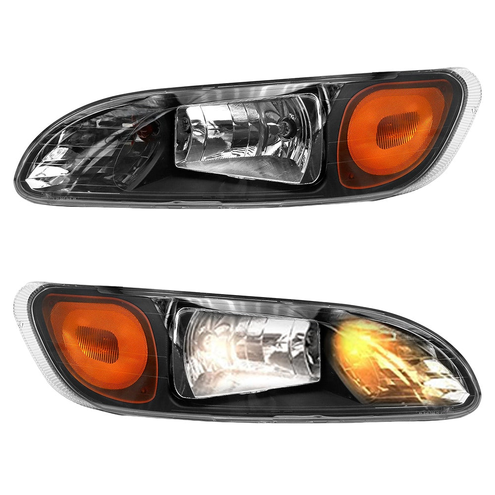 Halogen Headlight assembly for Peterbilt 337/386/387 {2005 -2016 }, Pair left & Right, with Turn Signal - Black
