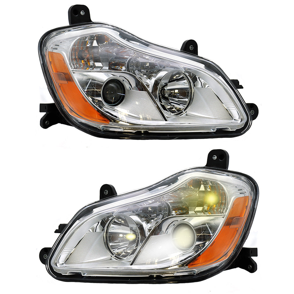 Chrome Headlights Compatible with Kenworth T680 (2013-2021) – Pair with Included Bulbs