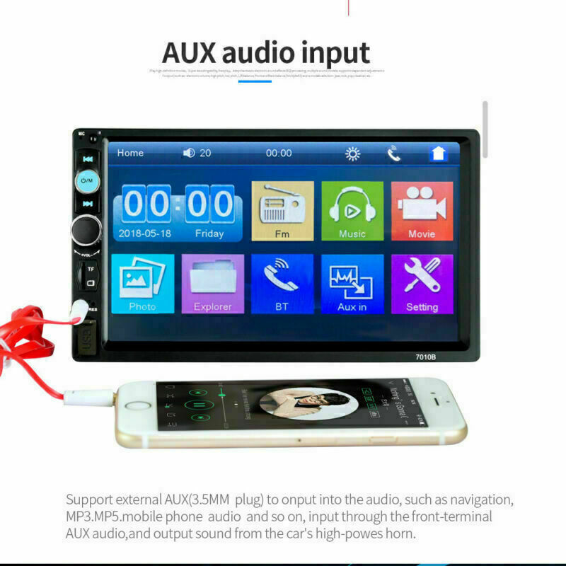 AUX Car MP5 Player 2DIN Bluetooth Touch Screen Stereo Radio with USB / AUX / Mirror Link – 7 Inch Display