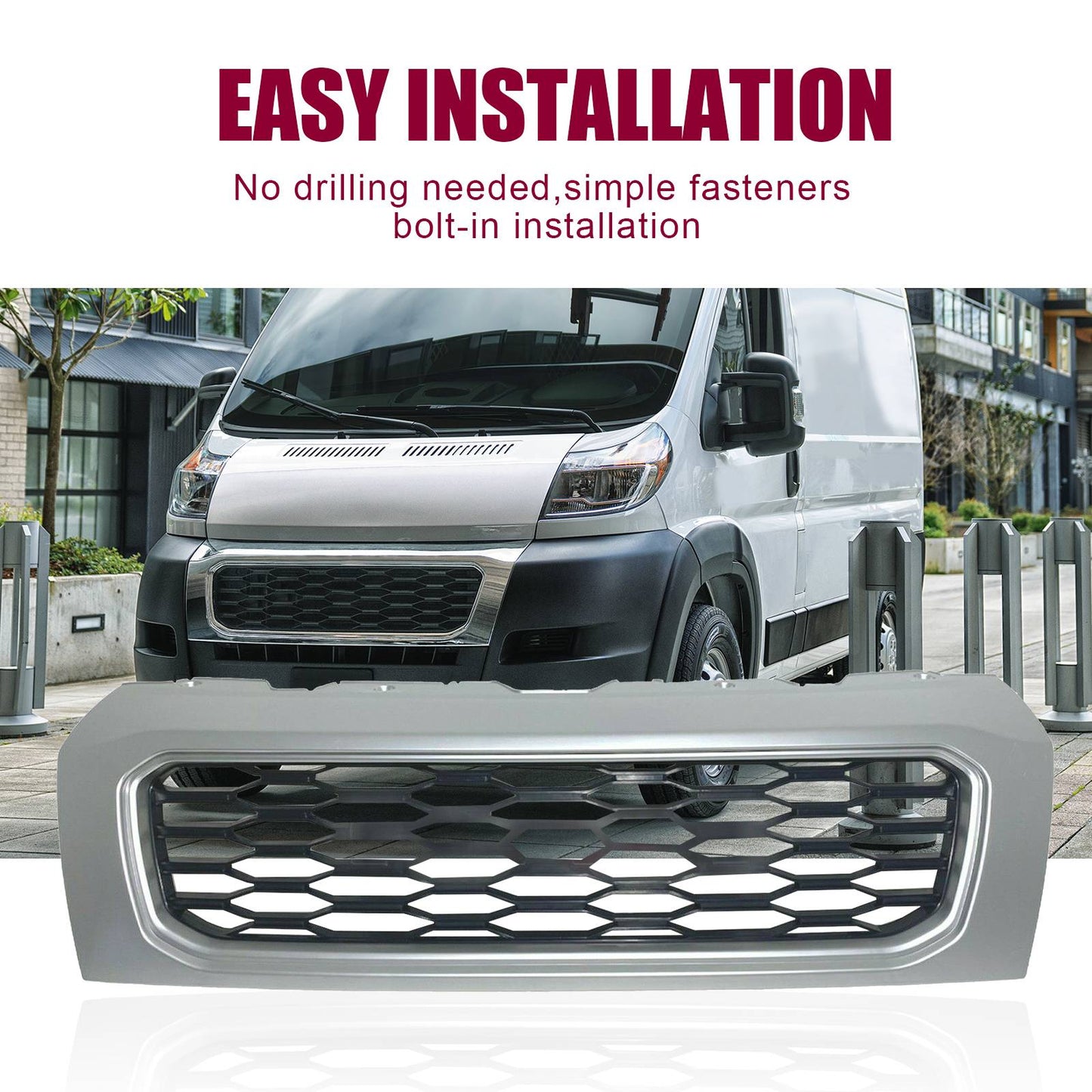 Front Grill for 2019–2022 Ram ProMaster 1500 / 2500 / 3500 – Gloss Black