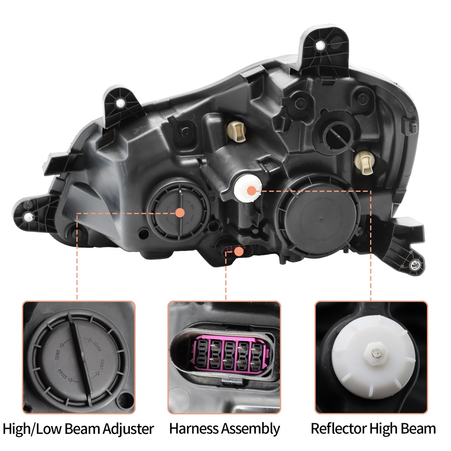 Front Headlight Assembly for Kenworth T680 (2013–2021), Halogen, With Bulb