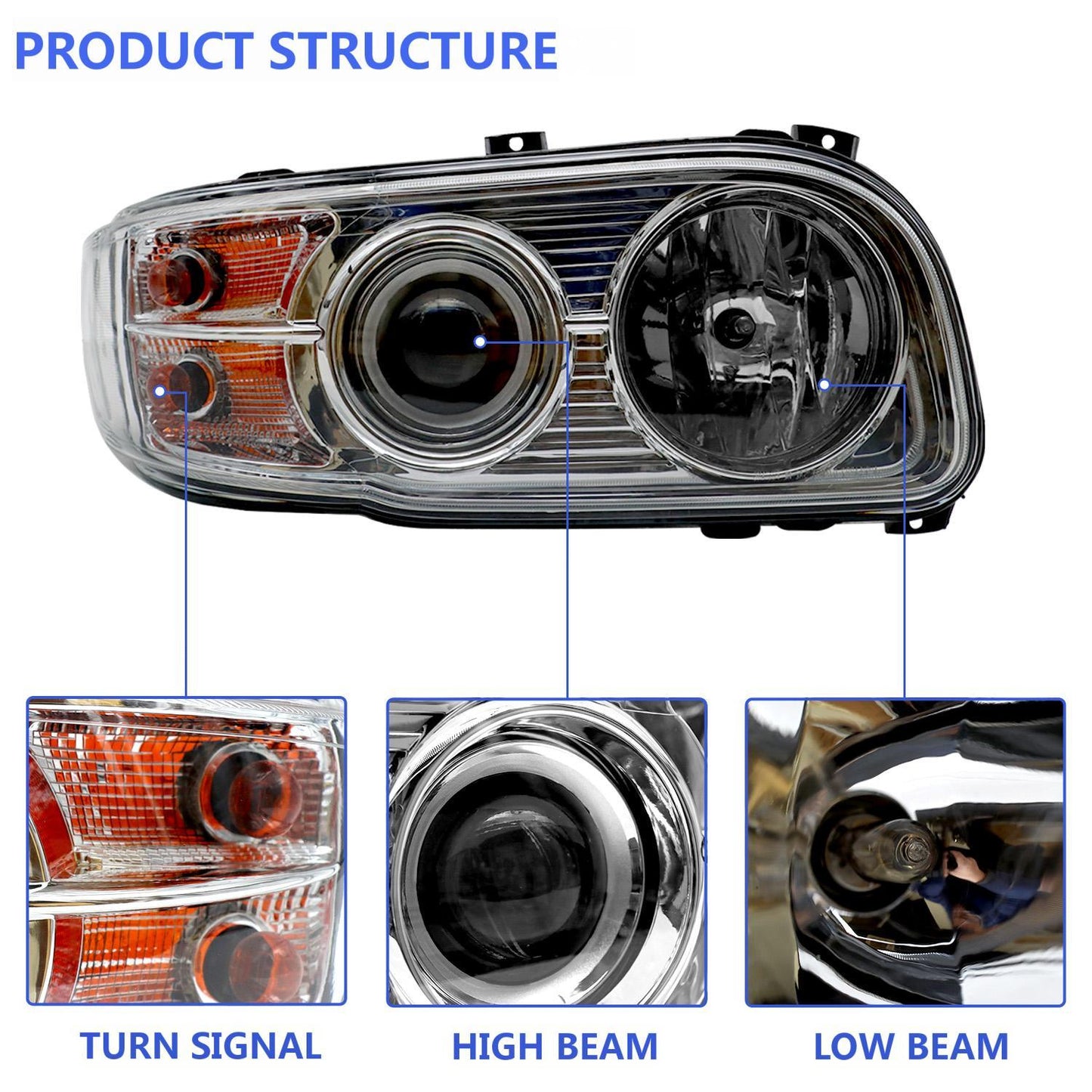 2008–2018 Peterbilt 388/389 Headlight Assembly, Halogen with LED Strip, Left/Right