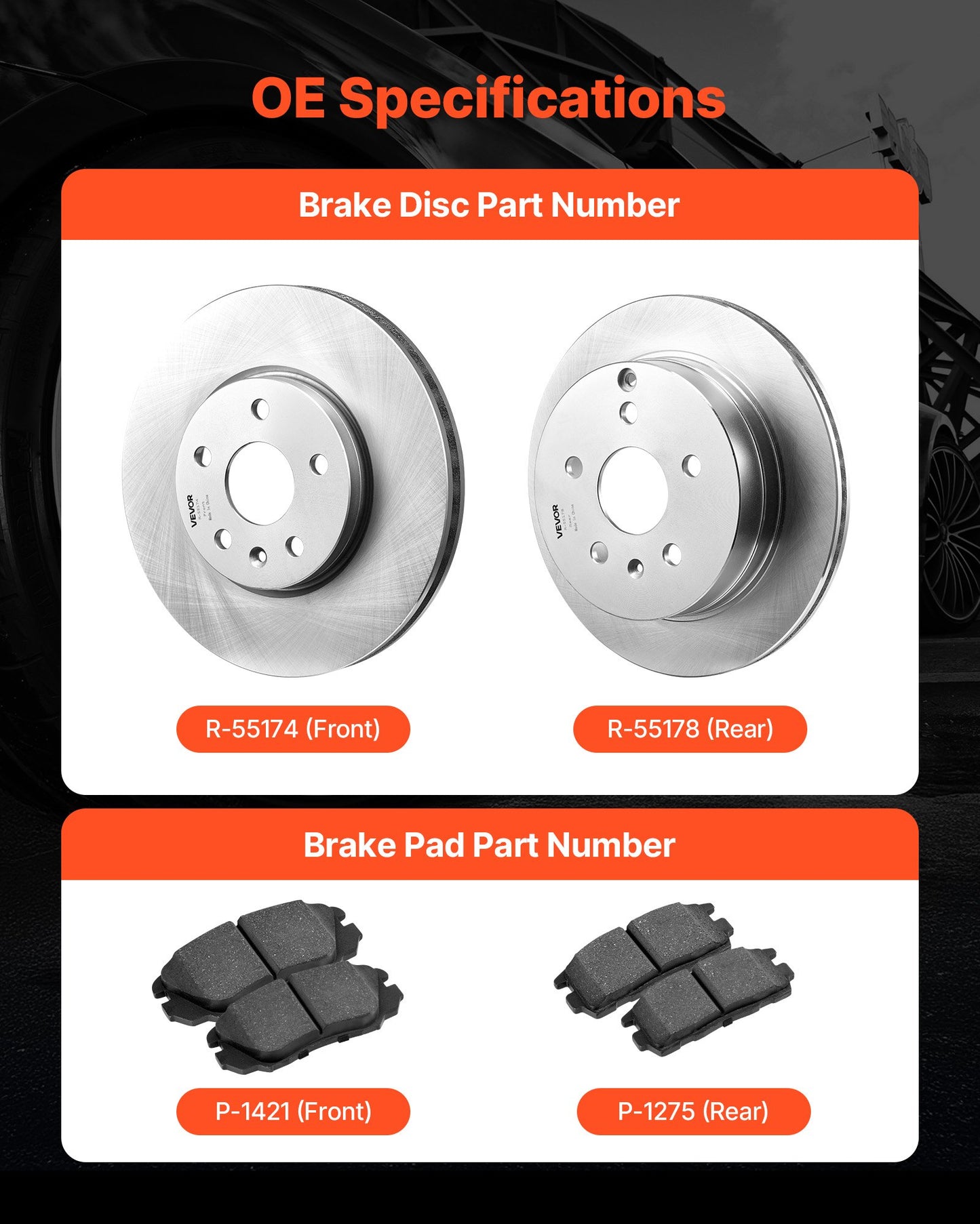 Front And Rear Brake Kit Compatible With 2010-2017 Chevrolet Equinox, 2010-2017 GMC Terrain, Hollow Brake Rotors Ceramic Brake Pads Replacement Kit, 12.7 In Front Rotors, 12 In Rear Rotors
