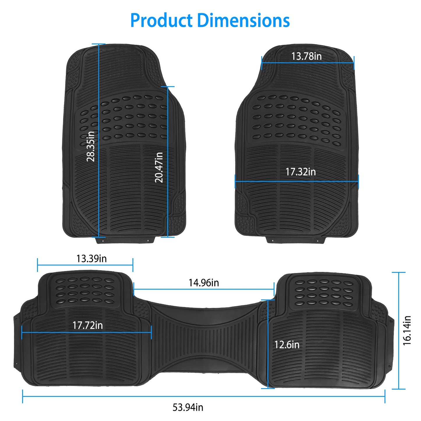 Piece Universal Car Floor Mats Set (Front + Rear) | Trim-to-Fit | Heavy Duty All-Weather PVC/Rubber