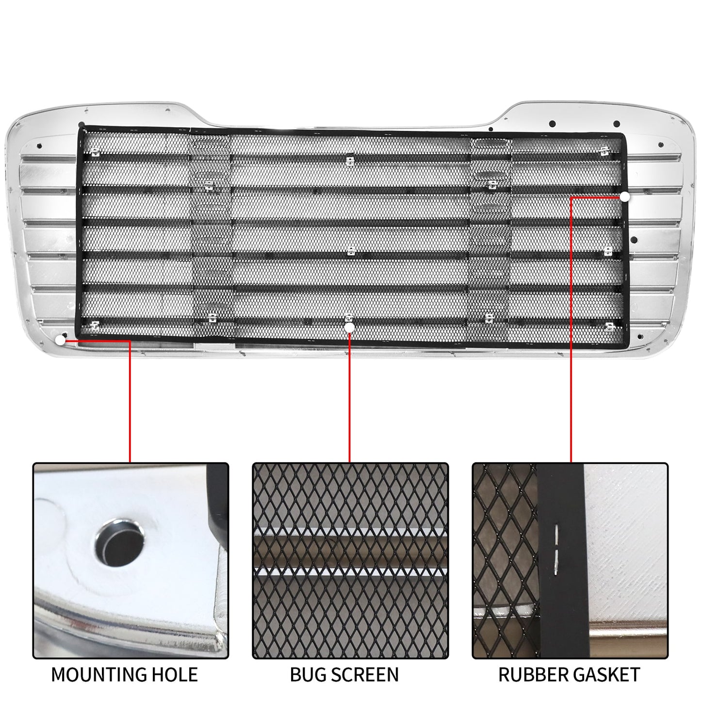 Chrome Front Grille Fit for Freightliner M2 (2003–2015) – With Bug Screen – Full Chrome-Plated Finish
