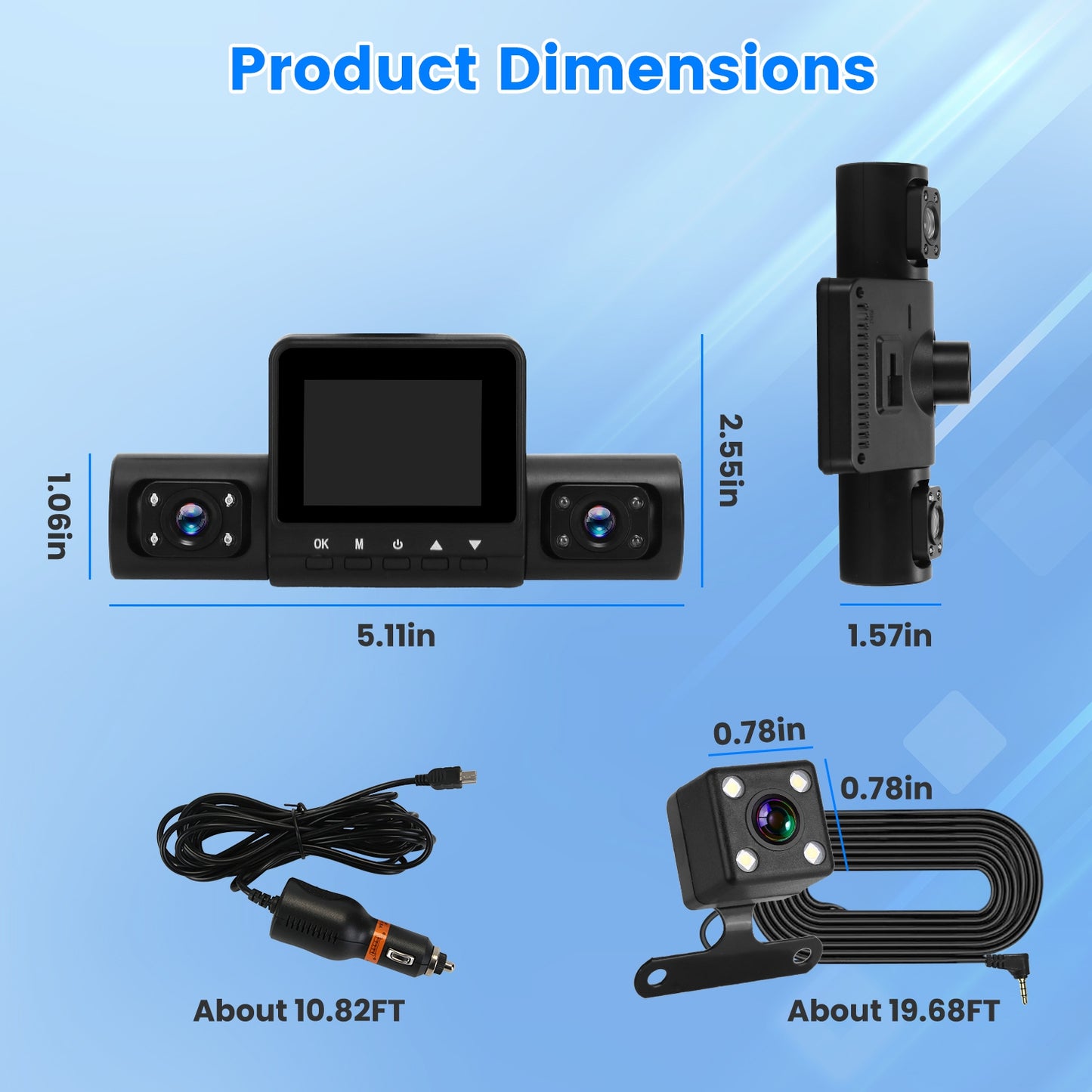 360° Car Dash Camera, FHD Front & Rear View, 4-Channel Recording, Night Vision, Motion Detection – Includes 32GB Card