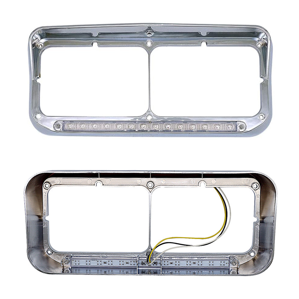 For Kenworth T400 T600 T800 W900B W900L – Clear Headlight Bezel with Amber LED Light