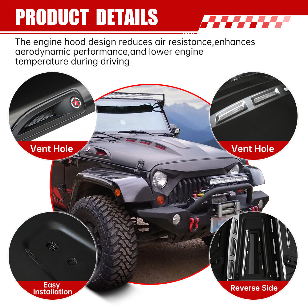 Avenger Style Replacement Hood Compatible With 2007-2018 Wrangler JK