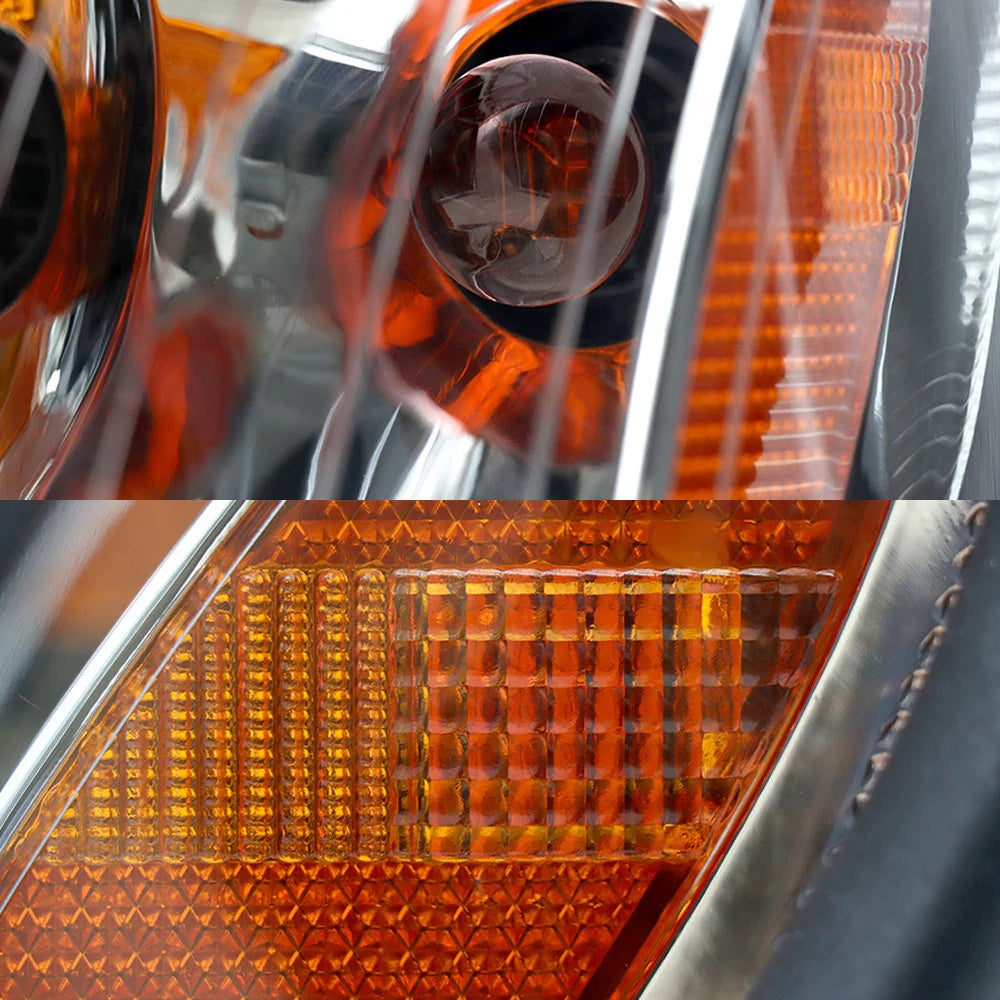 Headlight Assembly Fit for 2004–2017 Freightliner Columbia, Chrome Housing with Amber Reflector – Left & Right Pair